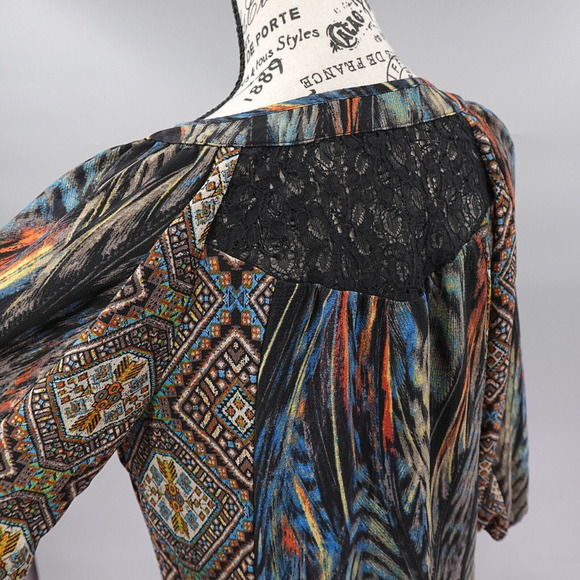 Womens Peasant Top Small Brown Tribal Aztec Lace Detailed Prairie Boho Chic - Picture 8 of 16